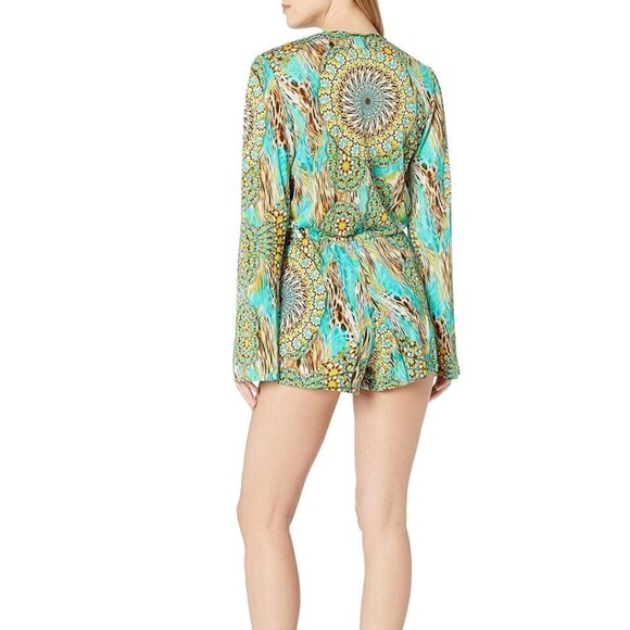 Luli Fama Romper Cover Up Moon Princess Wrap Front Green Size: Small - Picture 3 of 3